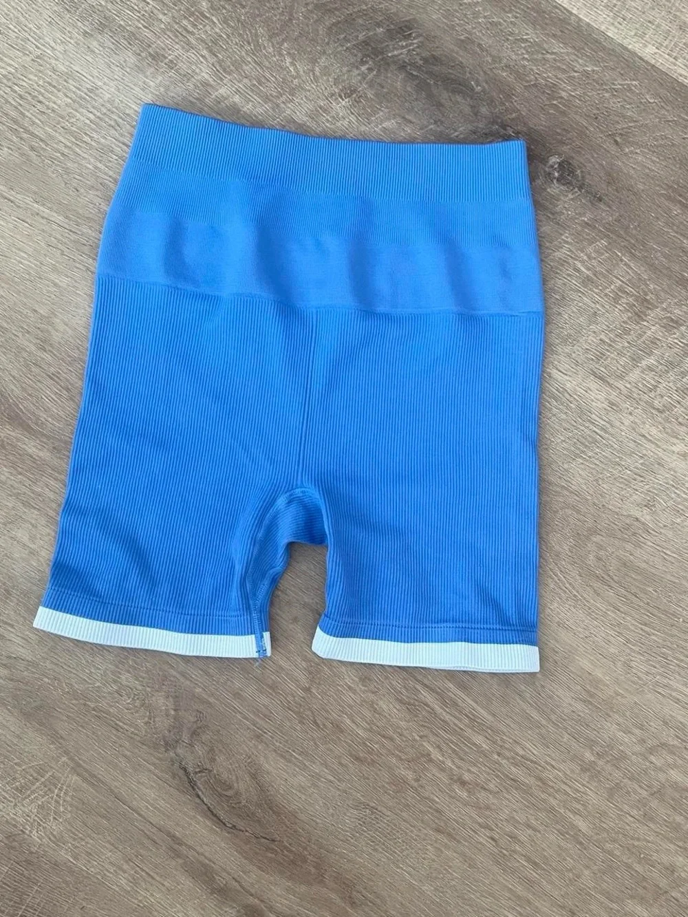 Madewell Seamless Blue Ribbed Biker Shorts